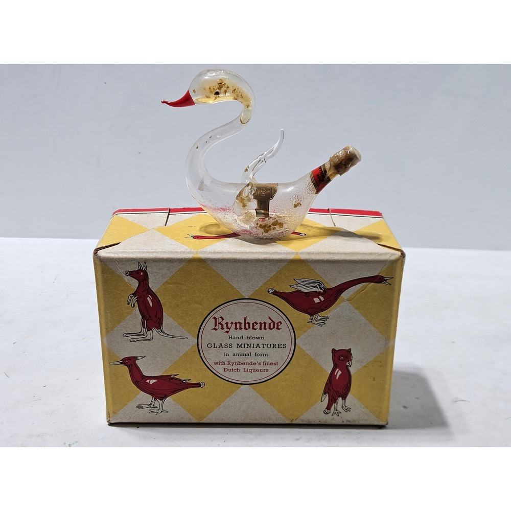 Vintage Swan Glass Miniature Rynbende Dutch Liqueur Empty Broken Wing
